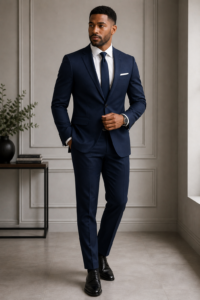 Classic navy blue slim-fit suit