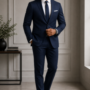 Classic navy blue slim-fit suit
